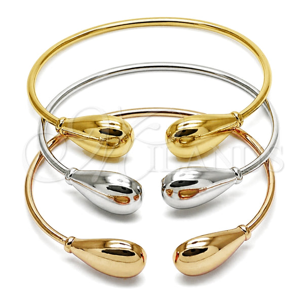 Oro Laminado Trio Bangle, Gold Filled Style Teardrop Design, Polished, Tricolor, 07.282.0124 (Thickness, One size fits all)