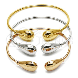 Oro Laminado Trio Bangle, Gold Filled Style Teardrop Design, Polished, Tricolor, 07.282.0124 (Thickness, One size fits all)