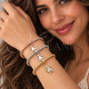 Oro Laminado Trio Bangle, Gold Filled Style Ball and Little Girl Design, with White Cubic Zirconia, Polished, Tricolor, 07.282.0125 (Thickness, One size fits all)