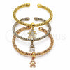 Oro Laminado Trio Bangle, Gold Filled Style Ball and Little Girl Design, with White Cubic Zirconia, Polished, Tricolor, 07.282.0125 (Thickness, One size fits all)