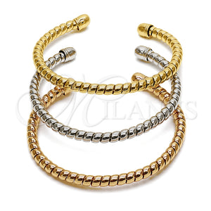 Oro Laminado Trio Bangle, Gold Filled Style Spiral Design, Polished, Tricolor, 07.282.0126 (Thickness, One size fits all)