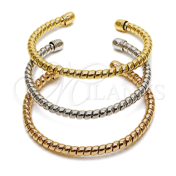 Oro Laminado Trio Bangle, Gold Filled Style Spiral Design, Polished, Tricolor, 07.282.0126 (Thickness, One size fits all)