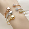 Oro Laminado Trio Bangle, Gold Filled Style Ball Design, with White Cubic Zirconia, Polished, Tricolor for wholesale, additional product view 3
