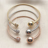 Oro Laminado Trio Bangle, Gold Filled Style Ball Design, with White Cubic Zirconia, Polished, Tricolor for wholesale, additional product view 4
