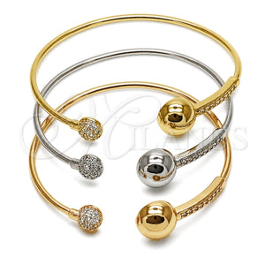 Oro Laminado Trio Bangle, Gold Filled Style Ball Design, with White Cubic Zirconia, Polished, Tricolor, 07.282.0127 (Thickness, One size fits all)