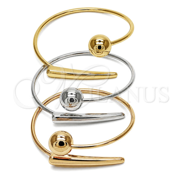 Oro Laminado Trio Bangle, Gold Filled Style Ball and Leaf Design, Polished, Tricolor, 07.282.0128 (Thickness, One size fits all)