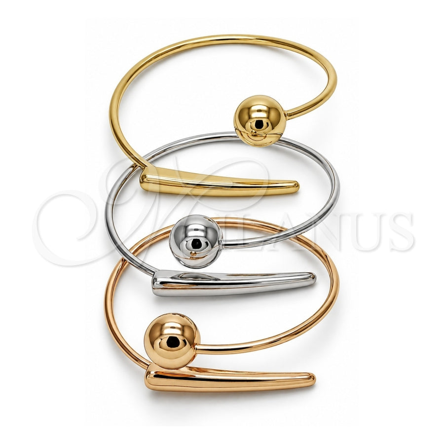 Oro Laminado Trio Bangle, Gold Filled Style Ball and Leaf Design, Polished, Tricolor, 07.282.0128 (Thickness, One size fits all)