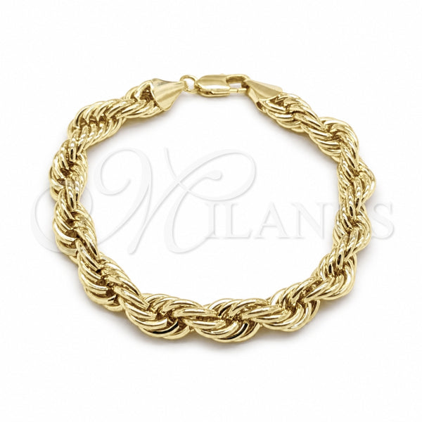 Oro Laminado Basic Bracelet, Gold Filled Style Rope Design, Polished, Golden Finish, 03.419.0025.09 (260 Gauge, 09 MM Thickness, 9 Inches Length)