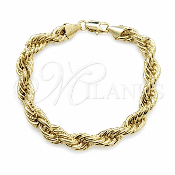 Oro Laminado Basic Bracelet, Gold Filled Style Rope Design, Polished, Golden Finish, 03.419.0025.09 (260 Gauge, 09 MM Thickness, 9 Inches Length)