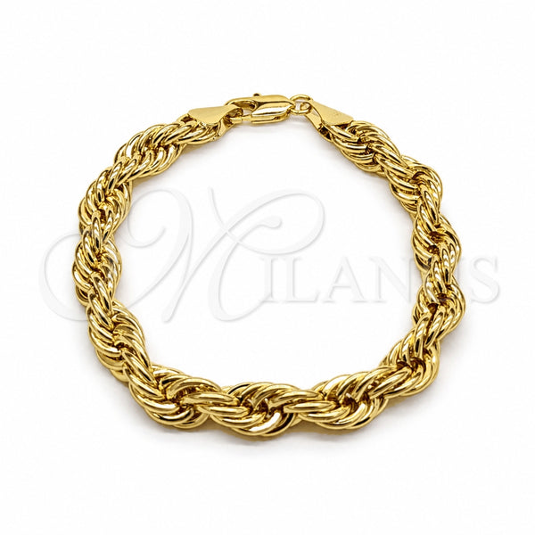 Oro Laminado Basic Bracelet, Gold Filled Style Rope Design, Polished, Golden Finish, 03.419.0025.09 (260 Gauge, 09 MM Thickness, 9 Inches Length)