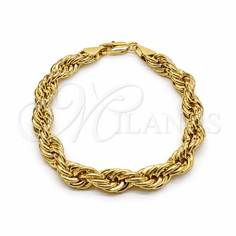 Oro Laminado Basic Bracelet, Gold Filled Style Rope Design, Polished, Golden Finish, 03.419.0025.09 (260 Gauge, 09 MM Thickness, 9 Inches Length)