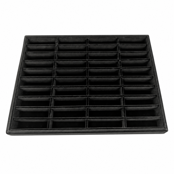 White-background 40-slot black bangle bracelet display tray