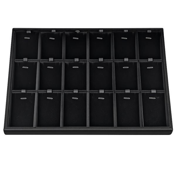 Black 18-slot jewelry display tray for earrings and pendants