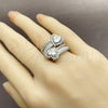 White Gold Filled Multi Stone Ring, Heart and Baguette Design, with White Cubic Zirconia and White Micro Pave, Polished, Rhodium Finish, 01.283.0035.1 (One size fits all)