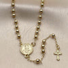 Oro Laminado Thin Rosary, Gold Filled Style San Benito and Crucifix Design, Polished, Golden Finish, 09.213.0079.18