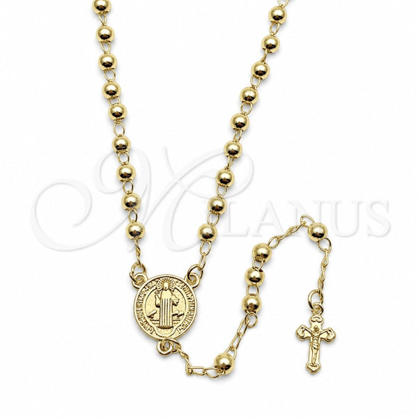 Oro Laminado Thin Rosary, Gold Filled Style San Benito and Crucifix Design, Polished, Golden Finish, 09.213.0079.18