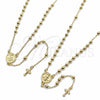 Oro Laminado Thin Rosary, Gold Filled Style San Benito and Crucifix Design, Polished, Golden Finish, 09.213.0079.18