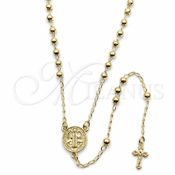 Oro Laminado Thin Rosary, Gold Filled Style San Benito and Crucifix Design, Polished, Golden Finish, 09.213.0079.24