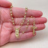Oro Laminado Thin Rosary, Gold Filled Style Guadalupe and Crucifix Design, Polished, Golden Finish, 09.213.0016.18