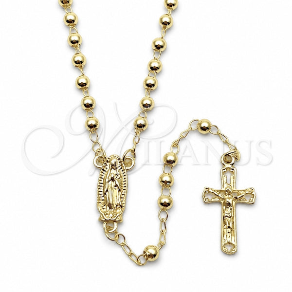 Oro Laminado Thin Rosary, Gold Filled Style Guadalupe and Crucifix Design, Polished, Golden Finish, 09.213.0016.18