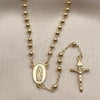 Oro Laminado Thin Rosary, Gold Filled Style Guadalupe and Crucifix Design, Polished, Golden Finish, 09.213.0021.18