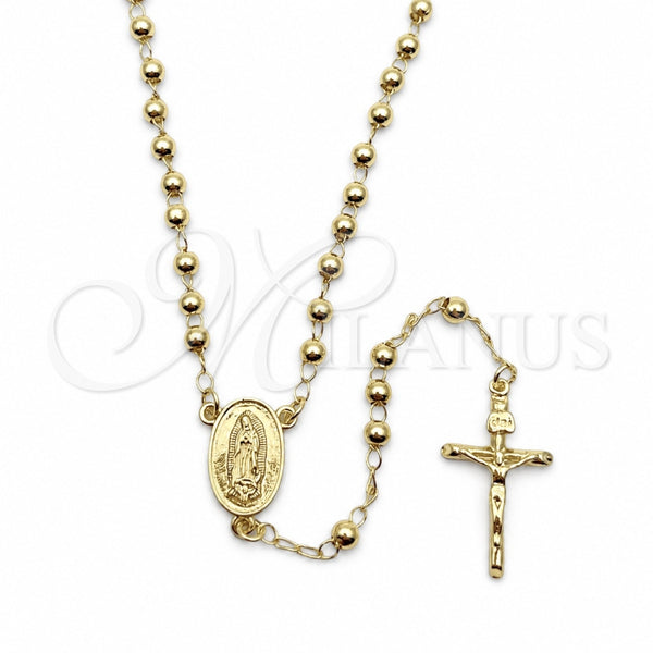 Oro Laminado Thin Rosary, Gold Filled Style Guadalupe and Crucifix Design, Polished, Golden Finish, 09.213.0021.18