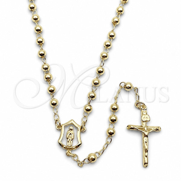 Oro Laminado Thin Rosary, Gold Filled Style Guadalupe and Crucifix Design, Polished, Golden Finish, 09.213.0029.18