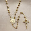 Oro Laminado Thin Rosary, Gold Filled Style San Benito and Crucifix Design, Polished, Golden Finish, 09.213.0022.18