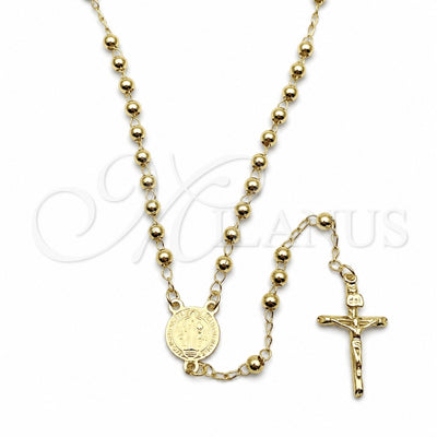 Oro Laminado Thin Rosary, Gold Filled Style San Benito and Crucifix Design, Polished, Golden Finish, 09.213.0022.18