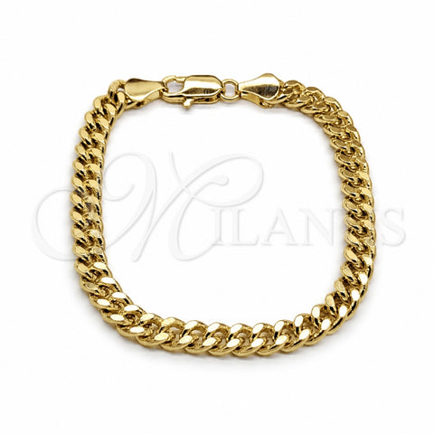 Oro Laminado Basic Bracelet, Gold Filled Style Miami Cuban Design, Polished, Golden Finish, 03.419.0025.08 (260 Gauge, 08 MM Thickness, 8 Inches Length)