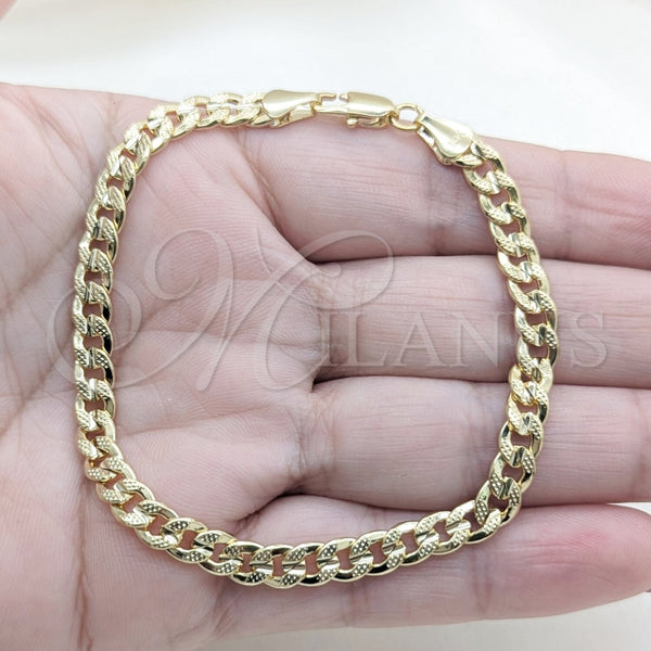 Oro Laminado Basic Bracelet, Gold Filled Style Miami Cuban Design, Polished, Golden Finish, 03.419.0028.07 (260 Gauge, 07 MM Thickness, 7 Inches Length)
