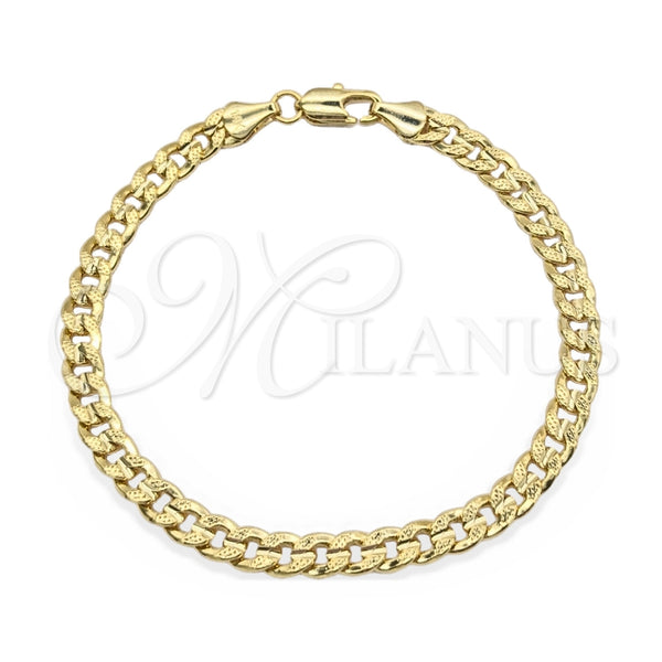 Oro Laminado Basic Bracelet, Gold Filled Style Miami Cuban Design, Polished, Golden Finish, 03.419.0028.07 (260 Gauge, 07 MM Thickness, 7 Inches Length)