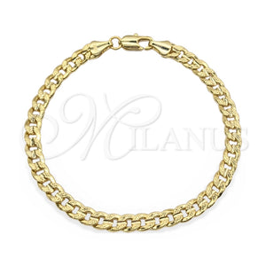 Oro Laminado Basic Bracelet, Gold Filled Style Miami Cuban Design, Polished, Golden Finish, 03.419.0028.07 (260 Gauge, 07 MM Thickness, 7 Inches Length)