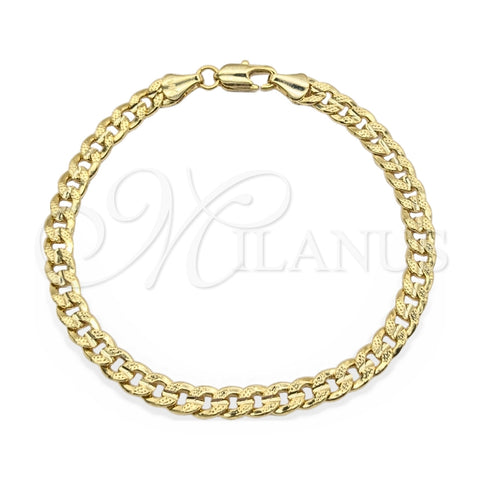 Oro Laminado Basic Bracelet, Gold Filled Style Miami Cuban Design, Polished, Golden Finish, 03.419.0028.07 (260 Gauge, 07 MM Thickness, 7 Inches Length)