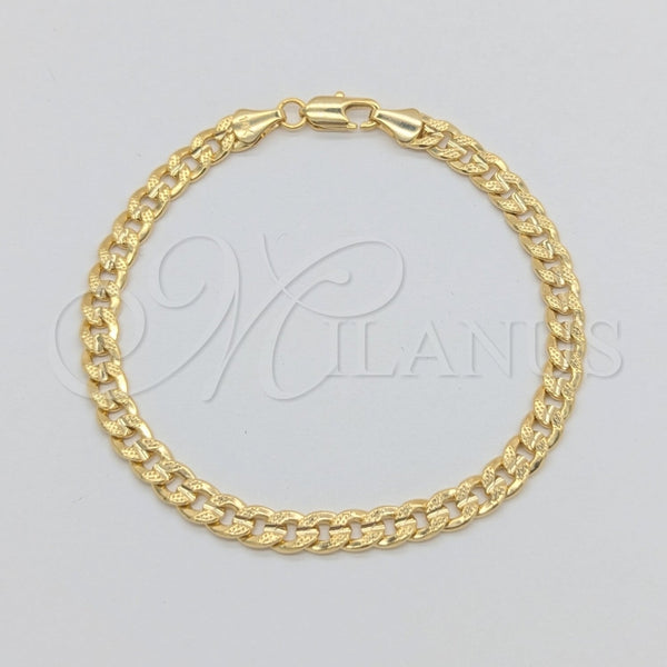 Oro Laminado Basic Bracelet, Gold Filled Style Miami Cuban Design, Polished, Golden Finish, 03.419.0028.07 (260 Gauge, 07 MM Thickness, 7 Inches Length)
