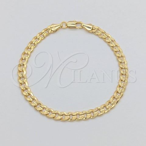 Oro Laminado Basic Bracelet, Gold Filled Style Miami Cuban Design, Polished, Golden Finish, 03.419.0028.07 (260 Gauge, 07 MM Thickness, 7 Inches Length)