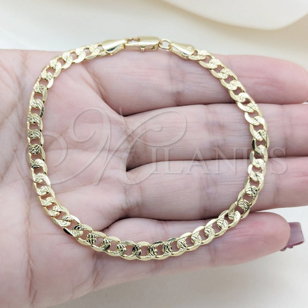Oro Laminado Basic Bracelet, Gold Filled Style Miami Cuban Design, Polished, Golden Finish, 03.419.0030.07 (260 Gauge, 07 MM Thickness, 7 Inches Length)
