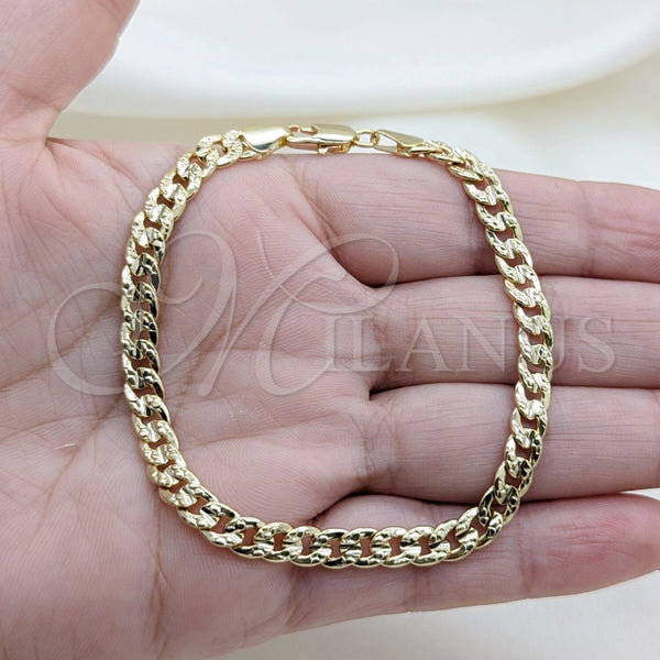 Oro Laminado Basic Bracelet, Gold Filled Style Miami Cuban Design, Polished, Golden Finish, 03.419.0031.07 (260 Gauge, 07 MM Thickness, 7 Inches Length)