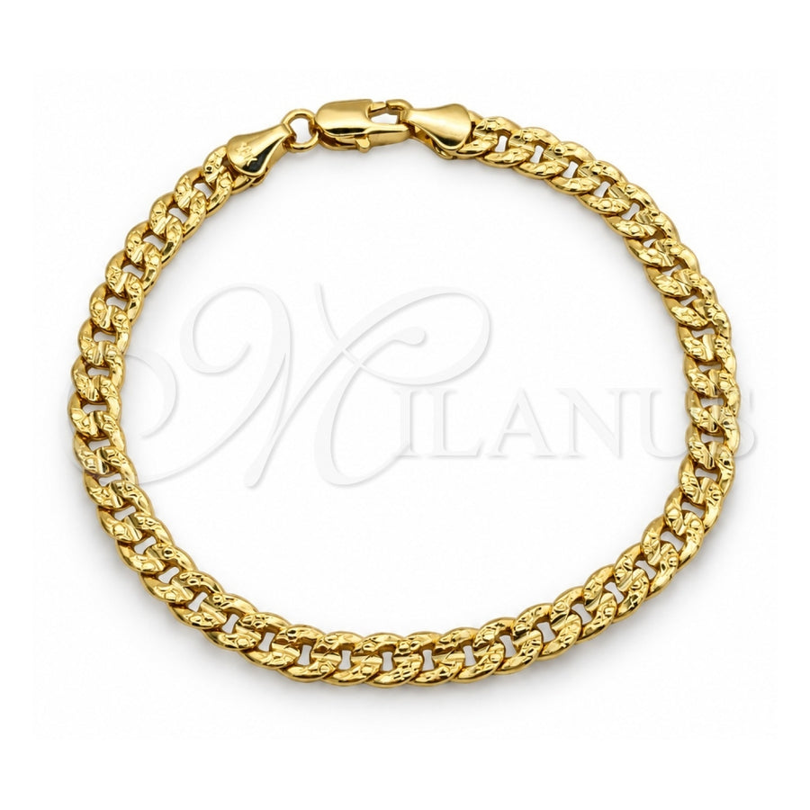Oro Laminado Basic Bracelet, Gold Filled Style Miami Cuban Design, Polished, Golden Finish, 03.419.0031.07 (260 Gauge, 07 MM Thickness, 7 Inches Length)
