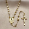 Oro Laminado Thin Rosary, Gold Filled Style Virgen Maria and Crucifix Design, Polished, Golden Finish, 09.213.0023.18