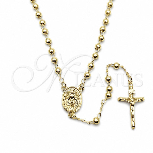 Oro Laminado Thin Rosary, Gold Filled Style Virgen Maria and Crucifix Design, Polished, Golden Finish, 09.213.0023.18