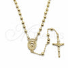 Oro Laminado Thin Rosary, Gold Filled Style Virgen Maria and Crucifix Design, Polished, Golden Finish, 09.213.0023.18