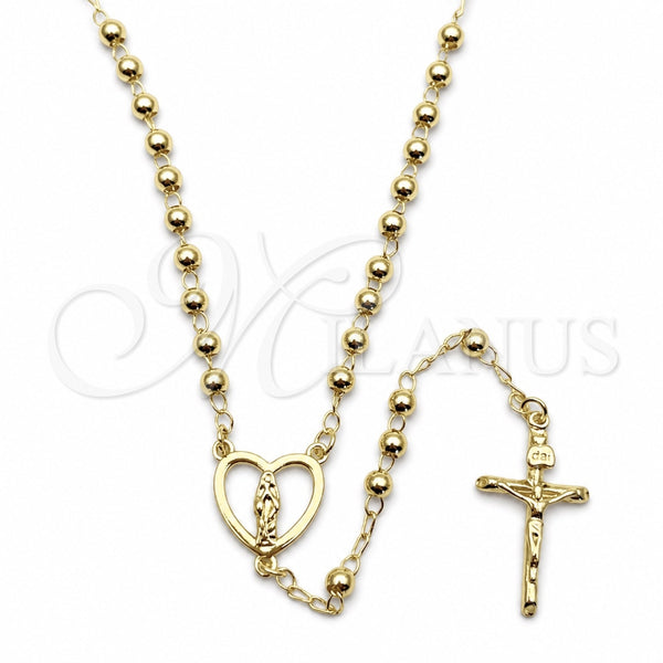 Oro Laminado Thin Rosary, Gold Filled Style Guadalupe and Crucifix Design, Polished, Golden Finish, 09.213.0031.18