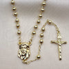 Oro Laminado Thin Rosary, Gold Filled Style Jesus and Crucifix Design, Polished, Golden Finish, 09.213.0032.18