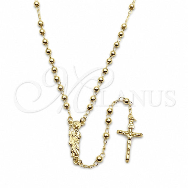 Oro Laminado Thin Rosary, Gold Filled Style San Judas and Crucifix Design, Polished, Golden Finish, 09.213.0080.18