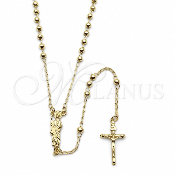 Oro Laminado Thin Rosary, Gold Filled Style San Judas and Crucifix Design, Polished, Golden Finish, 09.213.0080.24