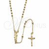Oro Laminado Thin Rosary, Gold Filled Style San Judas and Crucifix Design, Polished, Golden Finish, 09.213.0080.24
