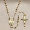 Oro Laminado Thin Rosary, Gold Filled Style Caridad del Cobre and Crucifix Design, Polished, Golden Finish, 09.213.0081.18