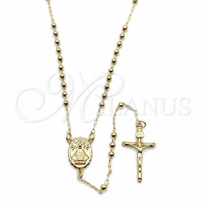 Oro Laminado Thin Rosary, Gold Filled Style Caridad del Cobre and Crucifix Design, Polished, Golden Finish, 09.213.0081.18