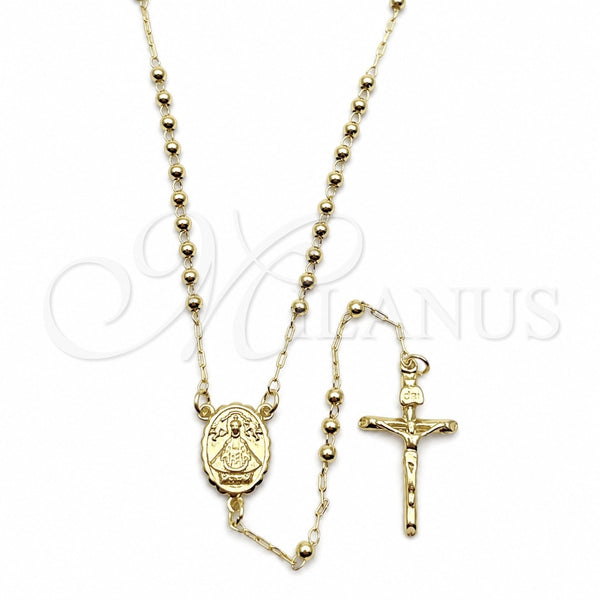 Oro Laminado Thin Rosary, Gold Filled Style Caridad del Cobre and Crucifix Design, Polished, Golden Finish, 09.213.0081.18